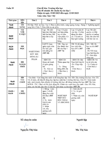 Giáo án Mầm non Lớp ghép - Tuần 35 - Năm học 2024-2025 - Ma Thị Sáo - Đào Thị Mỹ