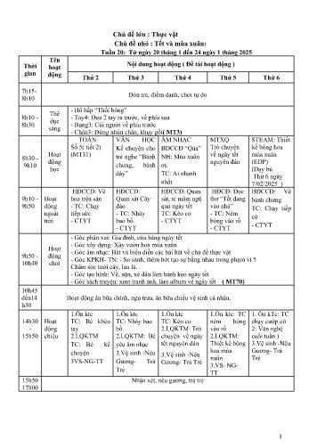Giáo án Mầm non Lớp Lá - Chủ đề lớn : Thực vật - Chủ đề nhỏ : Tết và mùa xuân - Năm học 2024-2025