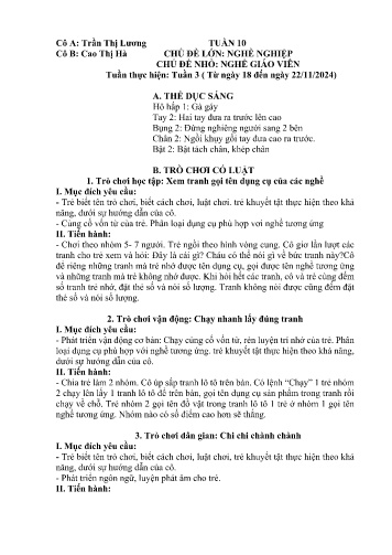 Giáo án Mầm non Lớp Lá - Tuần 10 - Năm học 2024-2025 - Cao Thị Hà - Trần Thị Lương