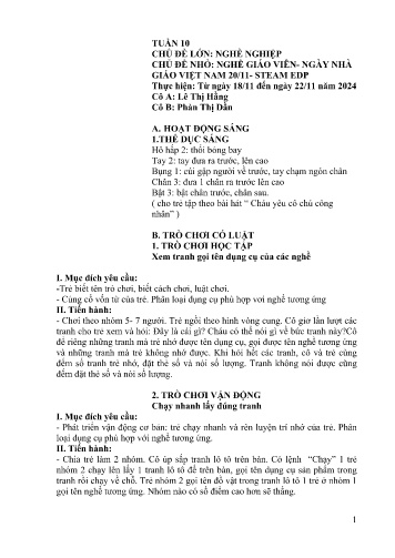 Giáo án Mầm non Lớp Lá - Tuần 10 - Năm học 2024-2025 - Lê Thị Hằng - Phàn Thị Dần