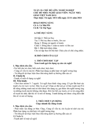 Giáo án Mầm non Lớp Lá - Tuần 10 - Năm học 2024-2025 - Lò Mùi Pết - Vũ Thị Ngọc