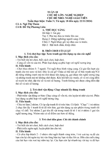 Giáo án Mầm non Lớp Lá - Tuần 10 - Năm học 2024-2025 - Ngô Thị Thơm - Đỗ Thị Phương Liên
