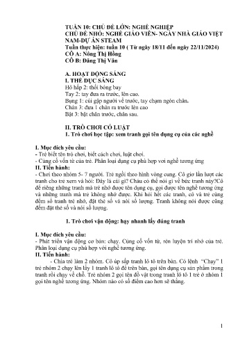 Giáo án Mầm non Lớp Lá - Tuần 10 - Năm học 2024-2025 - Nông Thị Hồng - Đặng Thị Văn