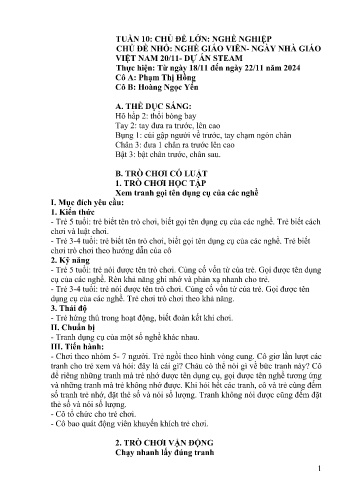 Giáo án Mầm non Lớp Lá - Tuần 10 - Năm học 2024-2025 - Phạm Thị Hồng - Hoàng Ngọc Yến