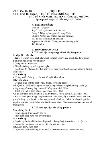 Giáo án Mầm non Lớp Lá - Tuần 11 - Năm học 2024-2025 - Cao Thị Hà - Trần Thị Lương