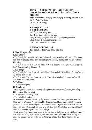 Giáo án Mầm non Lớp Lá - Tuần 11 - Năm học 2024-2025 - Lê Thị Hằng - Phàn Thị Dần