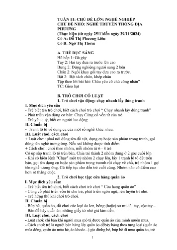Giáo án Mầm non Lớp Lá - Tuần 11 - Năm học 2024-2025 - Ngô Thị Thơm - Đỗ Thị Phương Liên