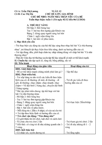 Giáo án Mầm non Lớp Lá - Tuần 12 - Năm học 2024-2025 - Cao Thị Hà - Trần Thị Lương