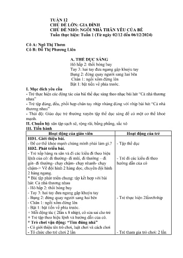 Giáo án Mầm non Lớp Lá - Tuần 12 - Năm học 2024-2025 - Ngô Thị Thơm - Đỗ Thị Phương Liên