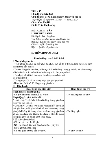 Giáo án Mầm non Lớp Lá - Tuần 13 - Năm học 2024-2025 - Cao Thị Hà - Trần Thị Lương