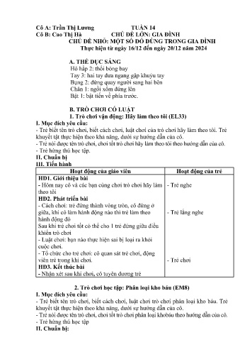 Giáo án Mầm non Lớp Lá - Tuần 14 - Năm học 2024-2025 - Cao Thị Hà - Trần Thị Lương