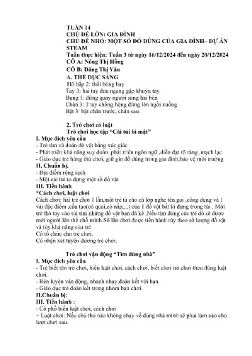 Giáo án Mầm non Lớp Lá - Tuần 14 - Năm học 2024-2025 - Nông Thị Hồng - Đặng Thị Văn