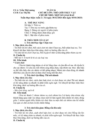 Giáo án Mầm non Lớp Lá - Tuần 16 - Năm học 2024-2025 - Cao Thị Hà - Trần Thị Lương