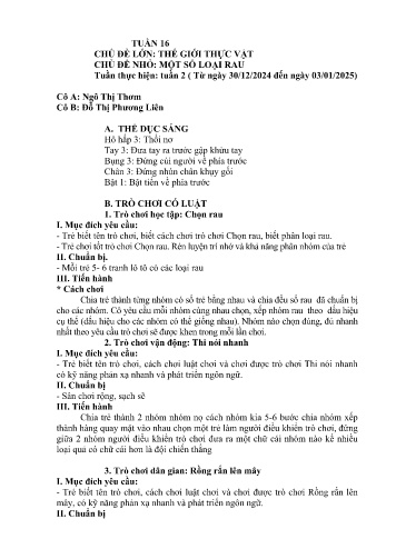 Giáo án Mầm non Lớp Lá - Tuần 16 - Năm học 2024-2025 - Ngô Thị Thơm - Đỗ Thị Phương Liên