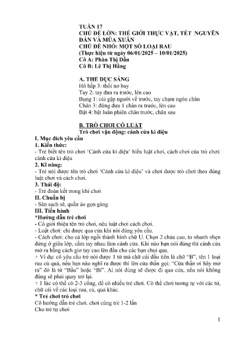 Giáo án Mầm non Lớp Lá - Tuần 17 - Năm học 2024-2025 - Lê Thị Hằng - Phàn Thị Dần