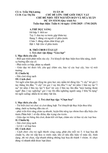 Giáo án Mầm non Lớp Lá - Tuần 18 - Năm học 2024-2025 - Cao Thị Hà - Trần Thị Lương