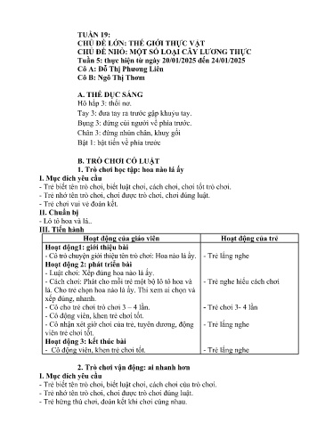 Giáo án Mầm non Lớp Lá - Tuần 19 - Năm học 2024-2025 - Ngô Thị Thơm - Đỗ Thị Phương Liên