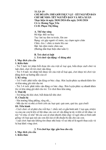 Giáo án Mầm non Lớp Lá - Tuần 19 - Năm học 2024-2025 - Phạm Thị Hồng - Hoàng Ngọc Yến