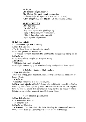 Giáo án Mầm non Lớp Lá - Tuần 20 - Năm học 2024-2025 - Cao Thị Hà - Trần Thị Lương