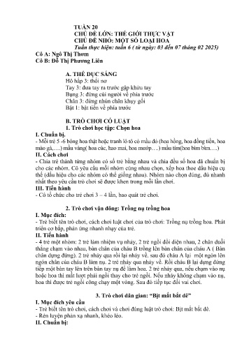 Giáo án Mầm non Lớp Lá - Tuần 20 - Năm học 2024-2025 - Ngô Thị Thơm - Đỗ Thị Phương Liên