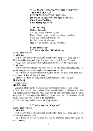 Giáo án Mầm non Lớp Lá - Tuần 20 - Năm học 2024-2025 - Phạm Thị Hồng - Hoàng Ngọc Yến