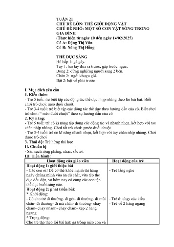 Giáo án Mầm non Lớp Lá - Tuần 21 - Năm học 2024-2025 - Đặng Thị Văn - Nông Thị Hồng