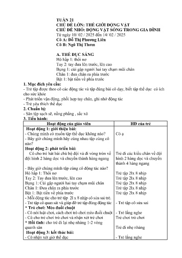 Giáo án Mầm non Lớp Lá - Tuần 21 - Năm học 2024-2025 - Ngô Thị Thơm - Đỗ Thị Phương Liên