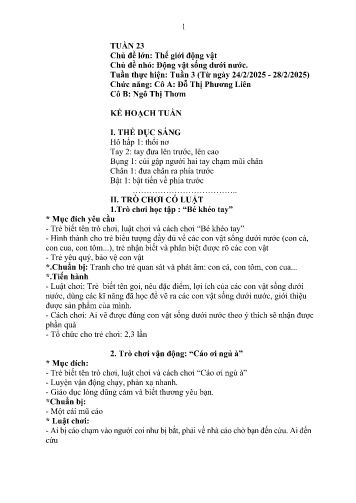 Giáo án Mầm non Lớp Lá - Tuần 23 - Năm học 2024-2025 - Ngô Thị Thơm - Đỗ Thị Phương Liên