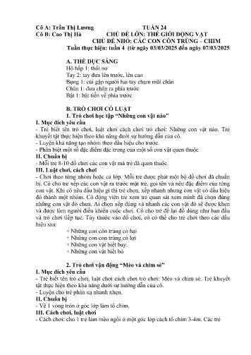 Giáo án Mầm non Lớp Lá - Tuần 24 - Năm học 2024-2025 - Trần Thị Lương - Cao Thị Hà