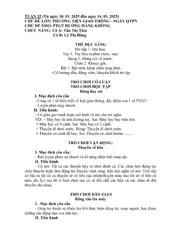 Giáo án Mầm non Lớp Lá - Tuần 25 - Năm học 2024-2025 - Lê Thị Hằng - Tẩn Thị Tâm