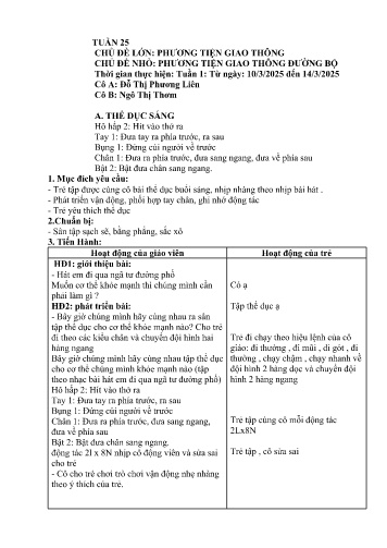 Giáo án Mầm non Lớp Lá - Tuần 25 - Năm học 2024-2025 - Ngô Thị Thơm - Đỗ Thị Phương Liên