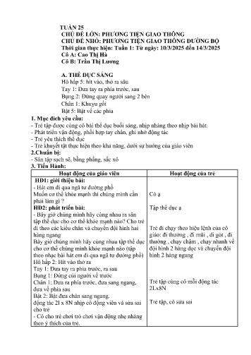 Giáo án Mầm non Lớp Lá - Tuần 25 - Năm học 2024-2025 - Trần Thị Lương - Cao Thị Hà