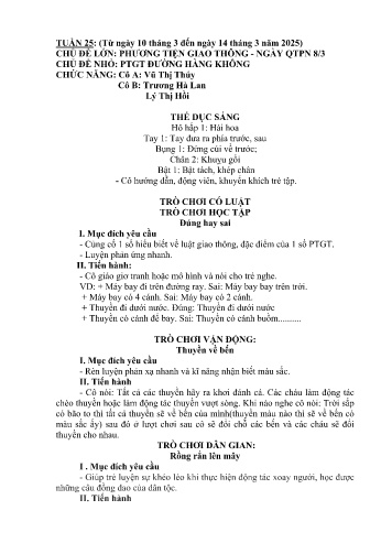 Giáo án Mầm non Lớp Lá - Tuần 25 - Năm học 2024-2025 - Vũ Thị Thúy - Trương Hà Lan - Lý Thị Hồi