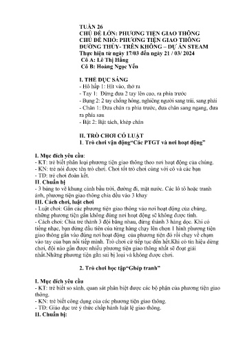 Giáo án Mầm non Lớp Lá - Tuần 26 - Năm học 2024-2025 - Lê Thị Hằng - Hoàng Ngọc Yến