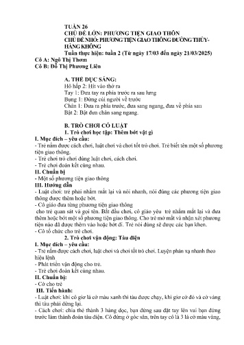 Giáo án Mầm non Lớp Lá - Tuần 26 - Năm học 2024-2025 - Ngô Thị Thơm - Đỗ Thị Phương Liên