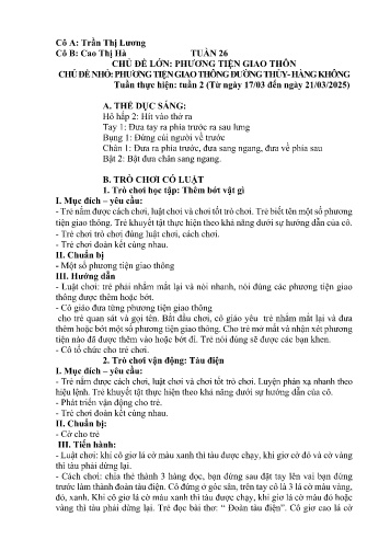 Giáo án Mầm non Lớp Lá - Tuần 26 - Năm học 2024-2025 - Trần Thị Lương - Cao Thị Hà