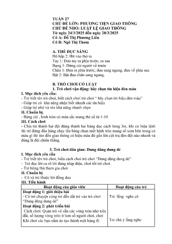 Giáo án Mầm non Lớp Lá - Tuần 27 - Năm học 2024-2025 - Ngô Thị Thơm - Đỗ Thị Phương Liên