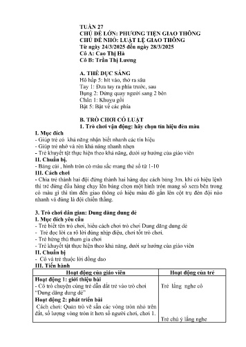 Giáo án Mầm non Lớp Lá - Tuần 27 - Năm học 2024-2025 - Trần Thị Lương - Cao Thị Hà