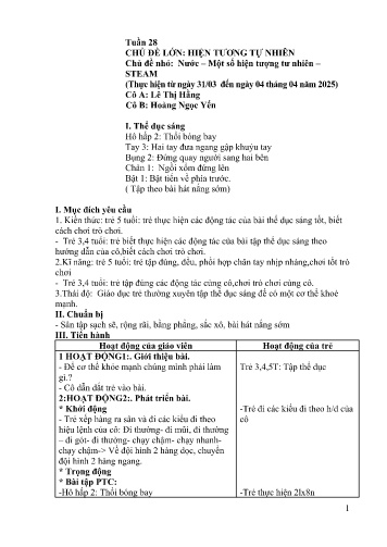 Giáo án Mầm non Lớp Lá - Tuần 28 - Năm học 2024-2025 - Lê Thị Hằng - Hoàng Ngọc Yến