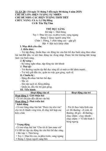 Giáo án Mầm non Lớp Lá - Tuần 28 - Năm học 2024-2025 - Lê Thị Hằng - Tẩn Thị Tâm