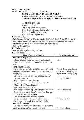 Giáo án Mầm non Lớp Lá - Tuần 28 - Năm học 2024-2025 - Trần Thị Lương - Cao Thị Hà