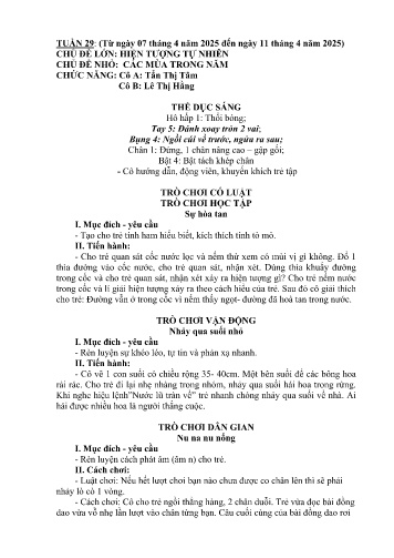Giáo án Mầm non Lớp Lá - Tuần 29 - Năm học 2024-2025 - Lê Thị Hằng - Tẩn Thị Tâm