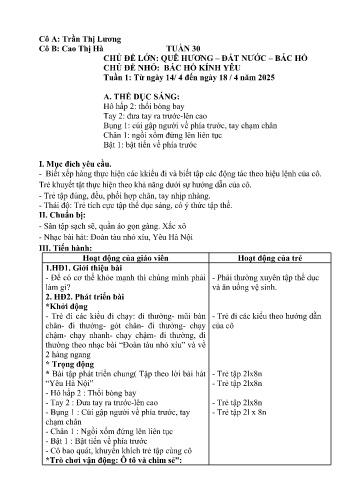 Giáo án Mầm non Lớp Lá - Tuần 30 - Năm học 2024-2025 - Trần Thị Lương - Cao Thị Hà