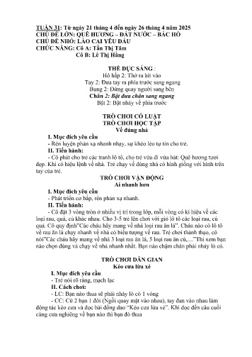 Giáo án Mầm non Lớp Lá - Tuần 31 - Năm học 2024-2025 - Lê Thị Hằng - Tẩn Thị Tâm