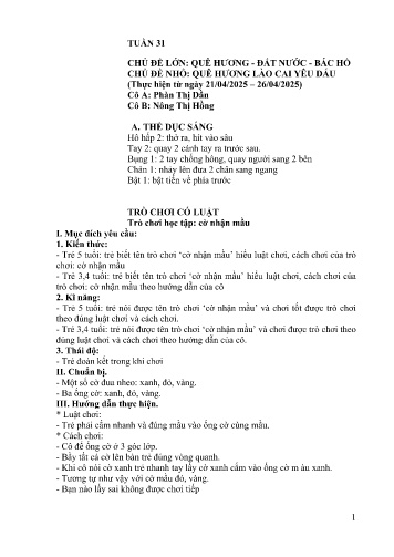 Giáo án Mầm non Lớp Lá - Tuần 31 - Năm học 2024-2025 - Nông Thị Hồng - Phàn Thị Dần