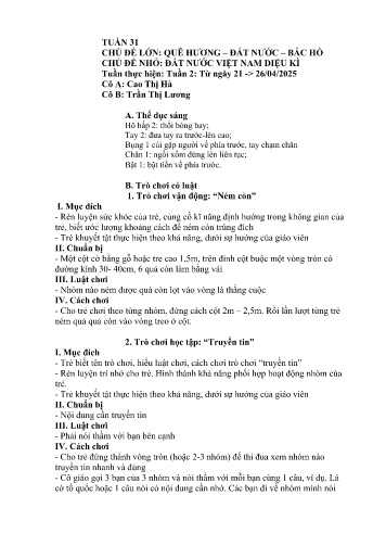 Giáo án Mầm non Lớp Lá - Tuần 31 - Năm học 2024-2025 - Trần Thị Lương - Cao Thị Hà