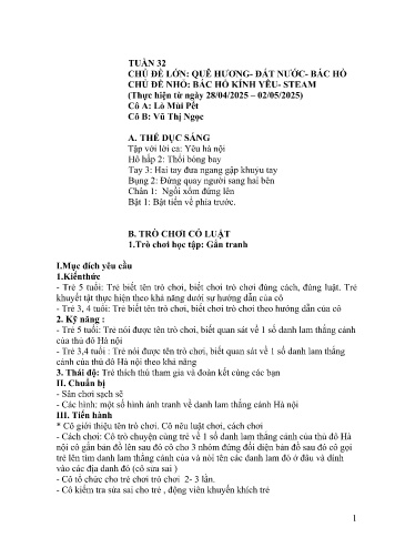 Giáo án Mầm non Lớp Lá - Tuần 32 - Năm học 2024-2025 - Lò Mùi Pết - Vũ Thị Ngọc