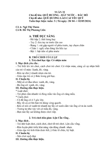 Giáo án Mầm non Lớp Lá - Tuần 32 - Năm học 2024-2025 - Ngô Thị Thơm - Đỗ Thị Phương Liên