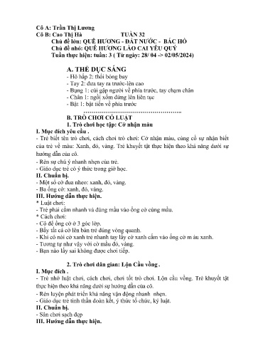 Giáo án Mầm non Lớp Lá - Tuần 32 - Năm học 2024-2025 - Trần Thị Lương - Cao Thị Hà