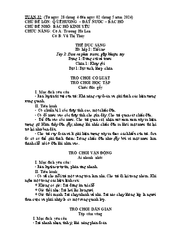 Giáo án Mầm non Lớp Lá - Tuần 32 - Năm học 2024-2025 - Vũ Thị Thúy - Trương Hà Lan